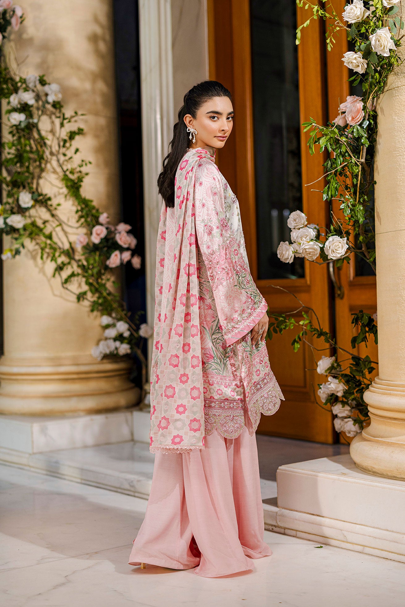 Silk Tunic 2-Pc Hand Embellished Shirt With Trouser Fw25da 2873 Pink