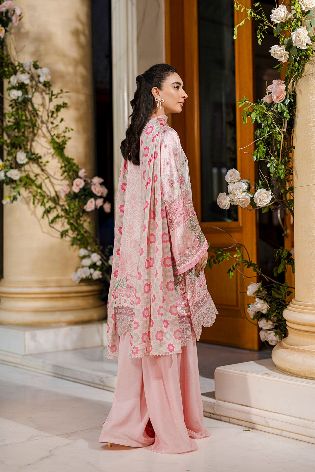Silk Tunic 2-Pc Hand Embellished Shirt With Trouser Fw25da 2873 Pink