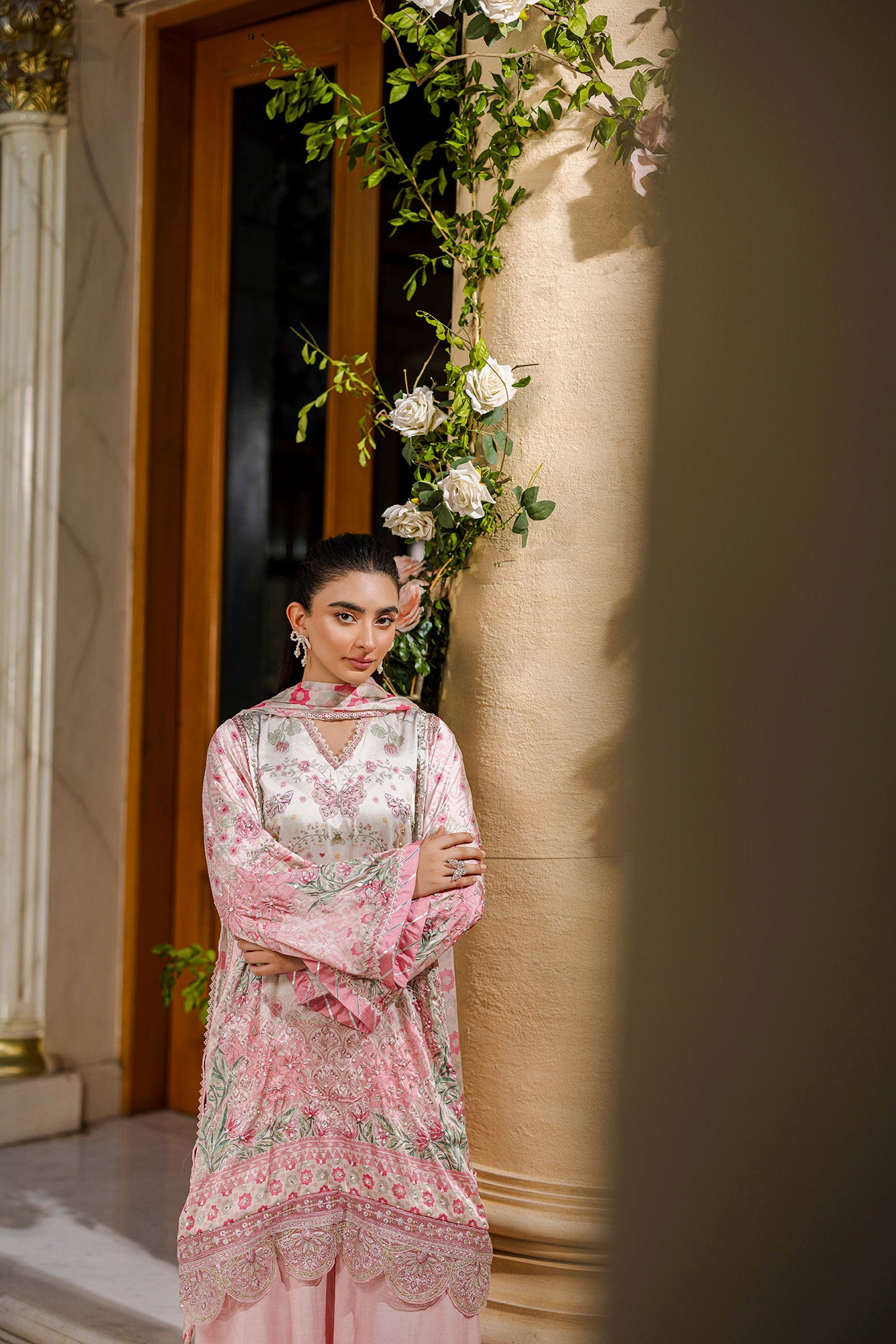 Silk Tunic 2-Pc Hand Embellished Shirt With Trouser Fw25da 2873 Pink