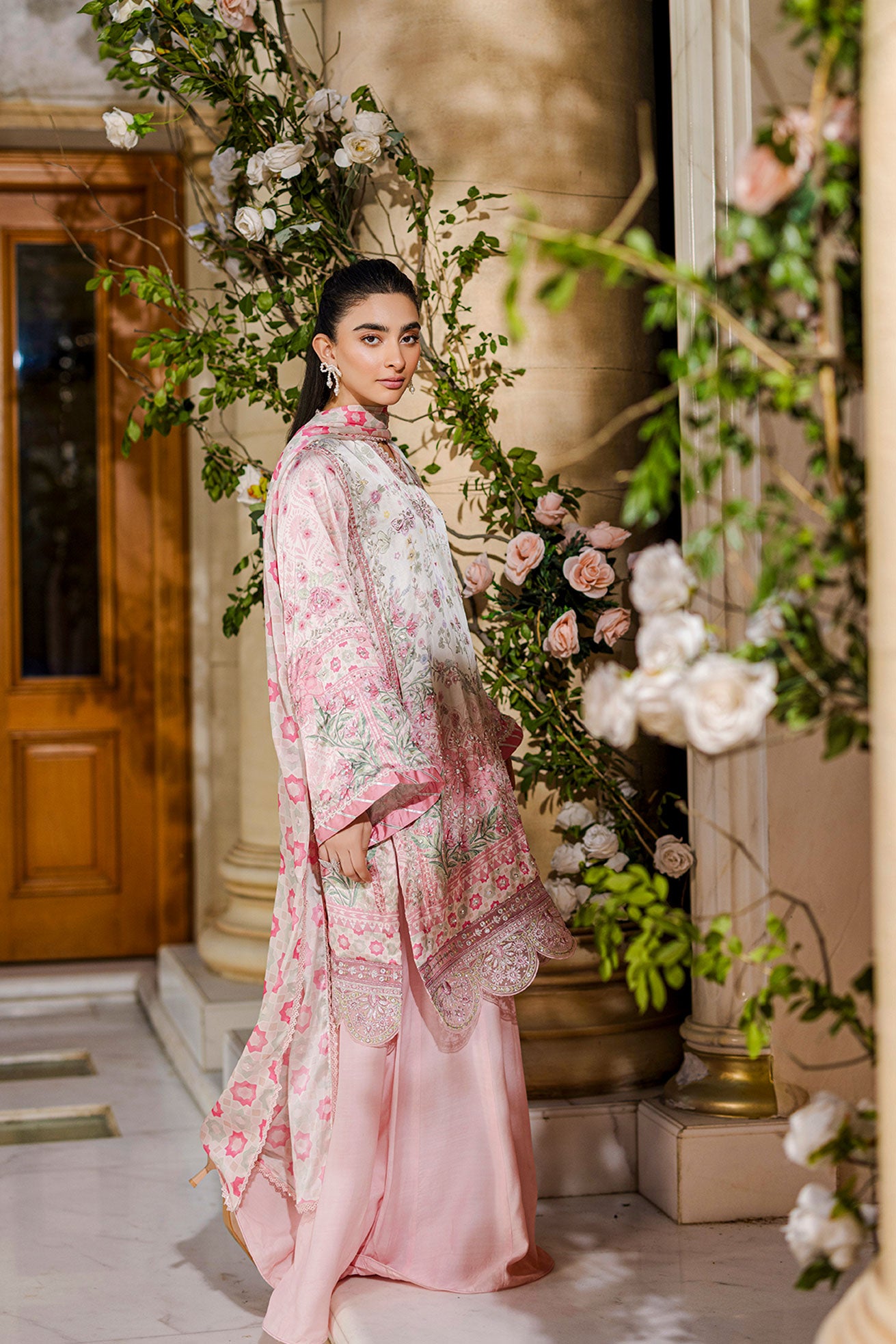 Silk Tunic 2-Pc Hand Embellished Shirt With Trouser Fw25da 2873 Pink