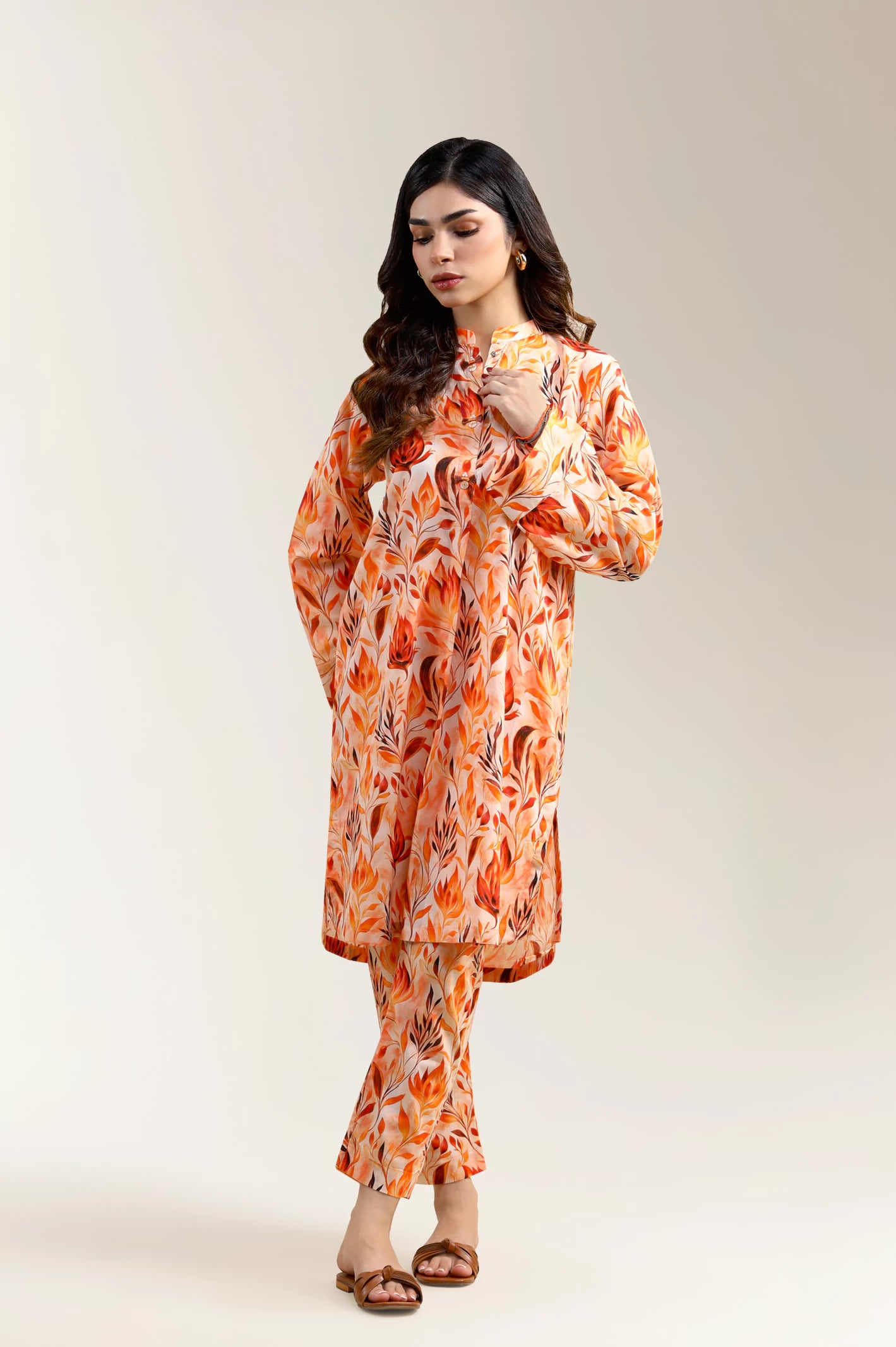 Light Orange Printed 2-Pc