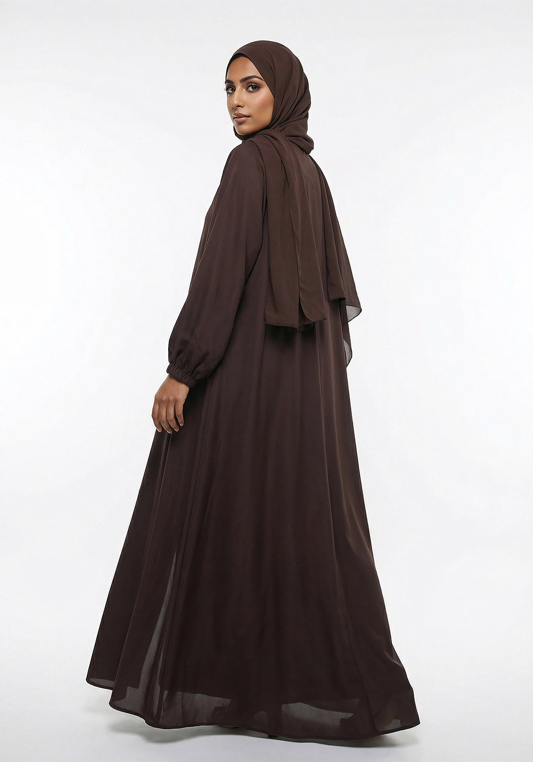 Zipper A Line Abaya Brown