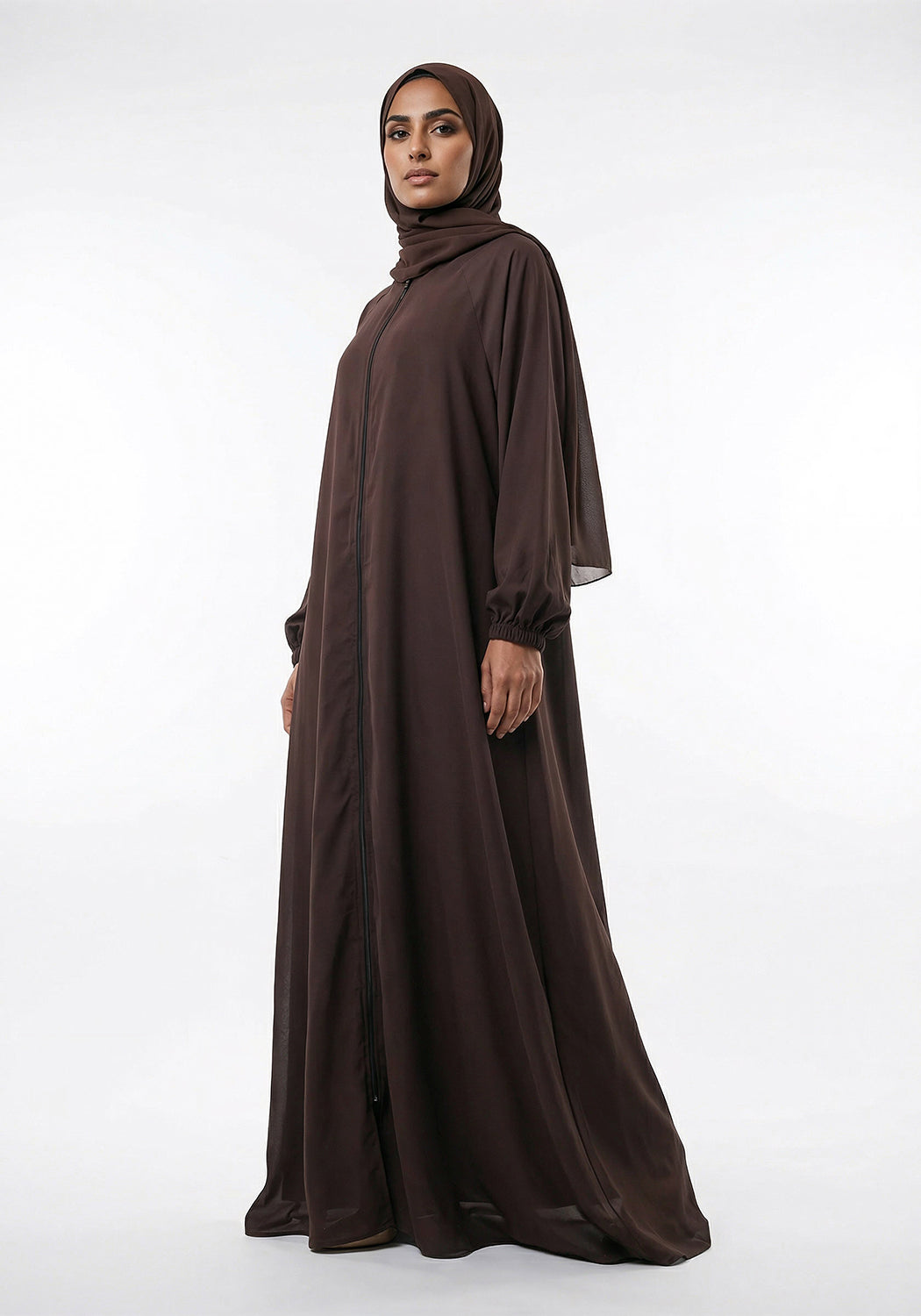 Zipper A Line Abaya Brown