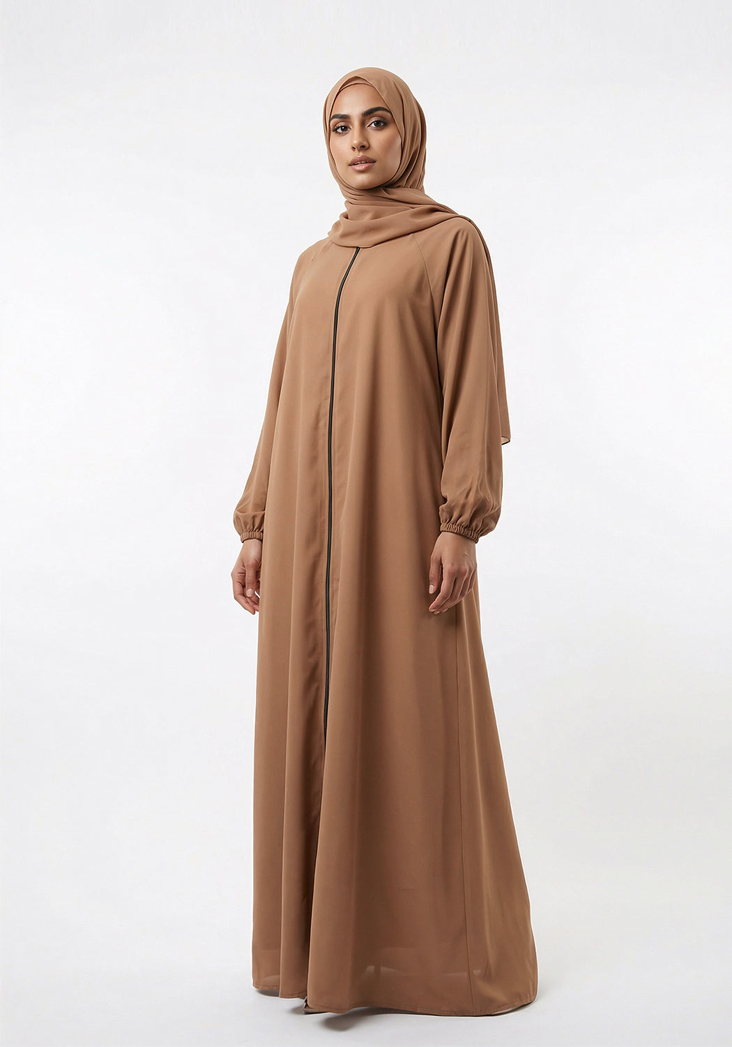 Zipper A Line Abaya Camel