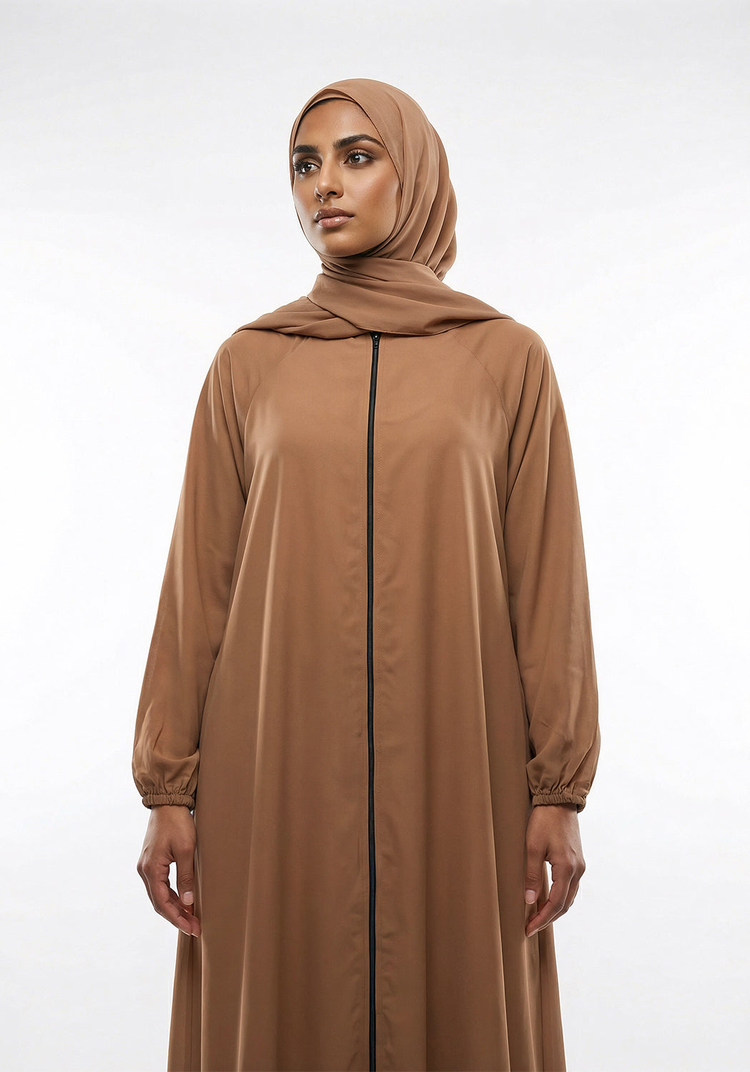 Zipper A Line Abaya Camel