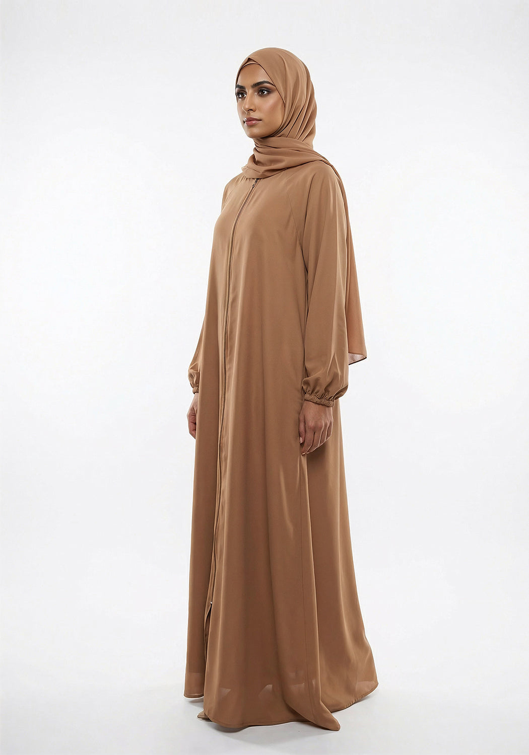Zipper A Line Abaya Camel