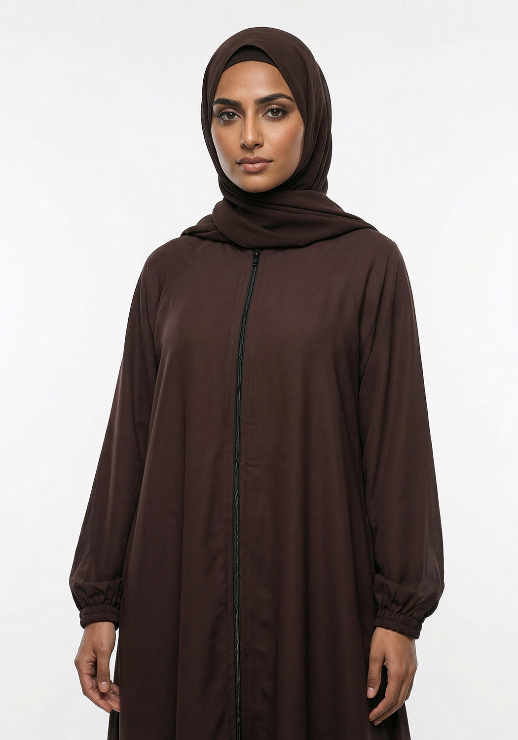 Zipper A Line Abaya Brown