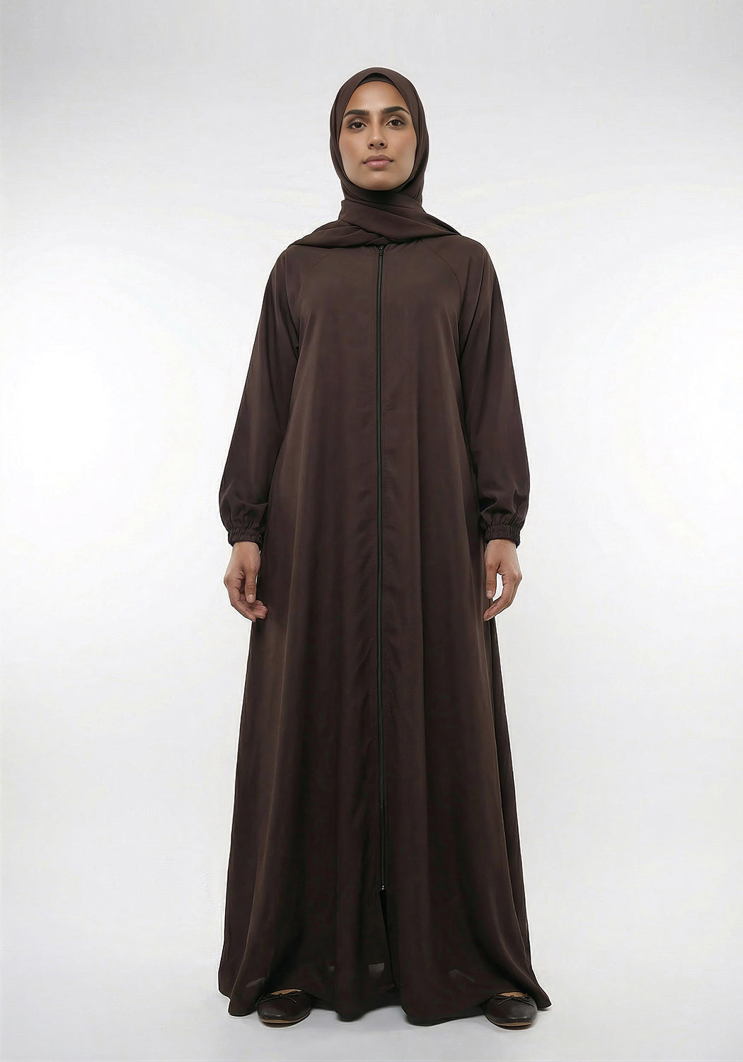 Zipper A Line Abaya Brown