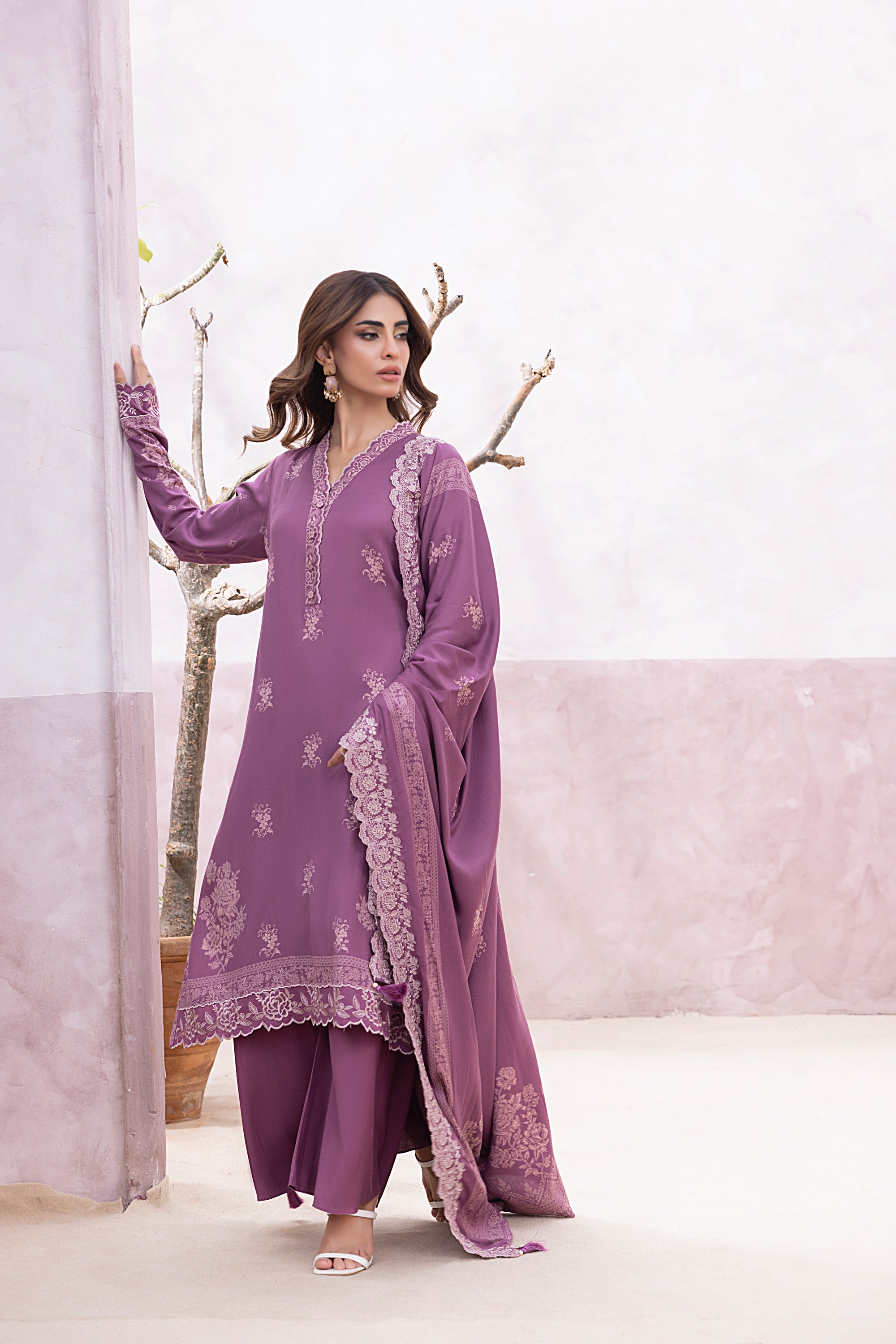 03-pc Printed Embroidered Cashmi Wool