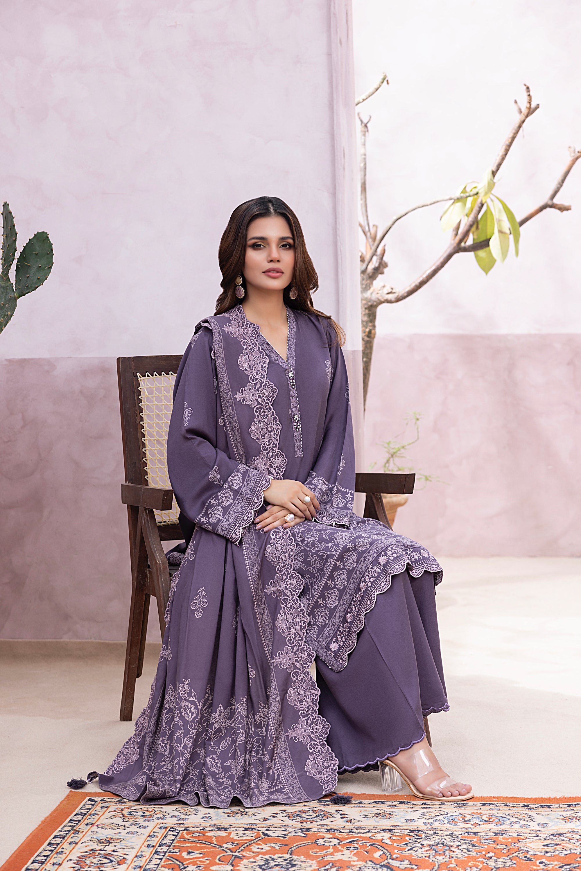 03-pc Printed Embroidered Cashmi Wool
