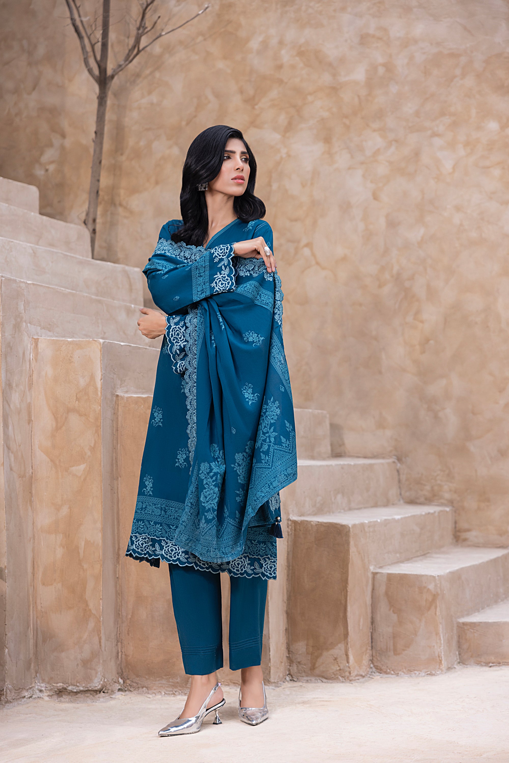 03-pc Printed Embroidered Cashmi Wool