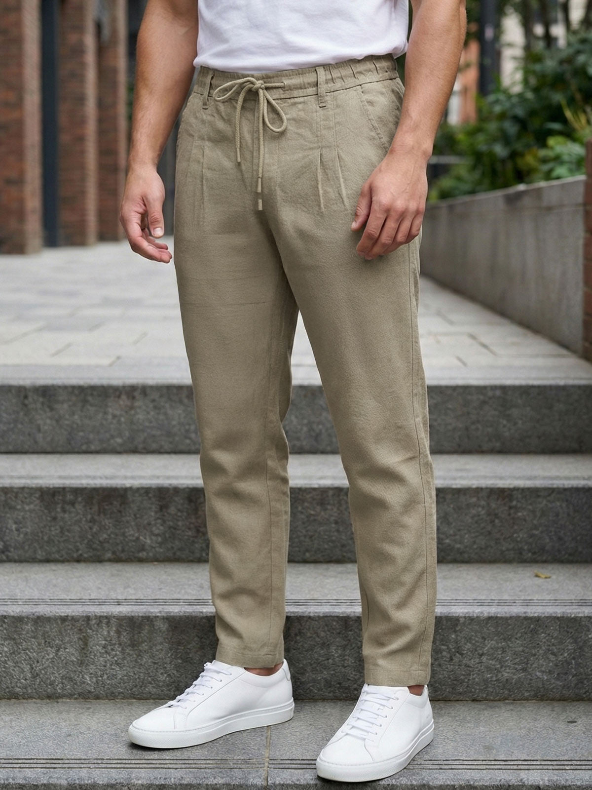 Beige Cotton Stretch Trouser