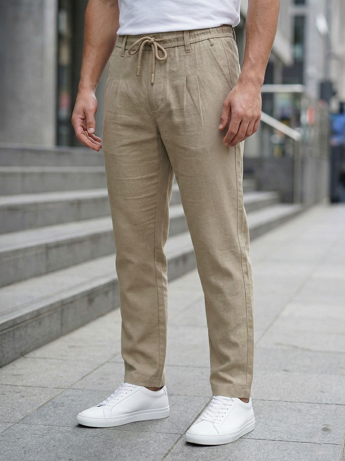 Stone Cotton Stretch Trouser