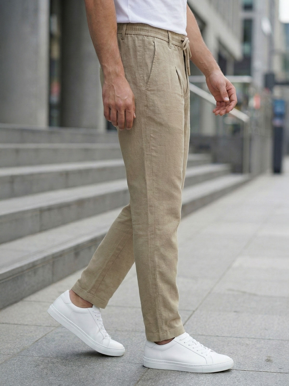 Stone Cotton Stretch Trouser