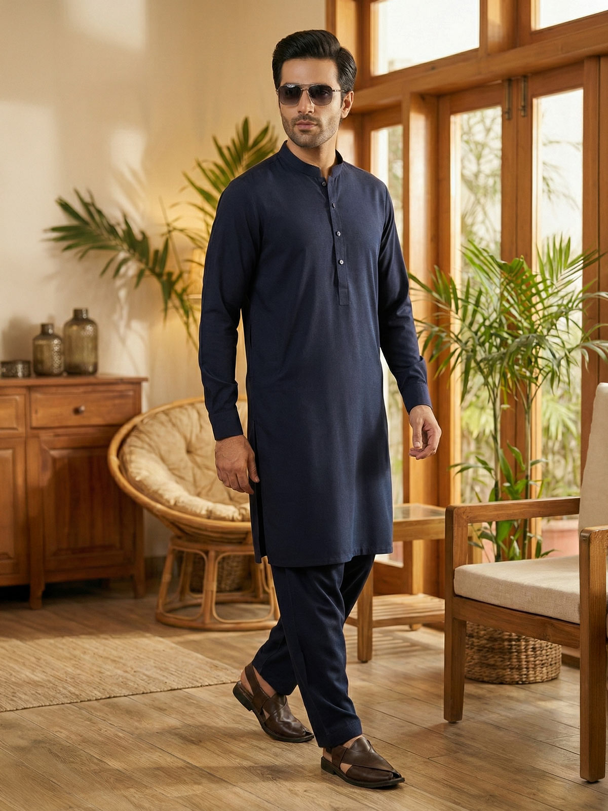 Navy Blue Designer Kurta Shalwar