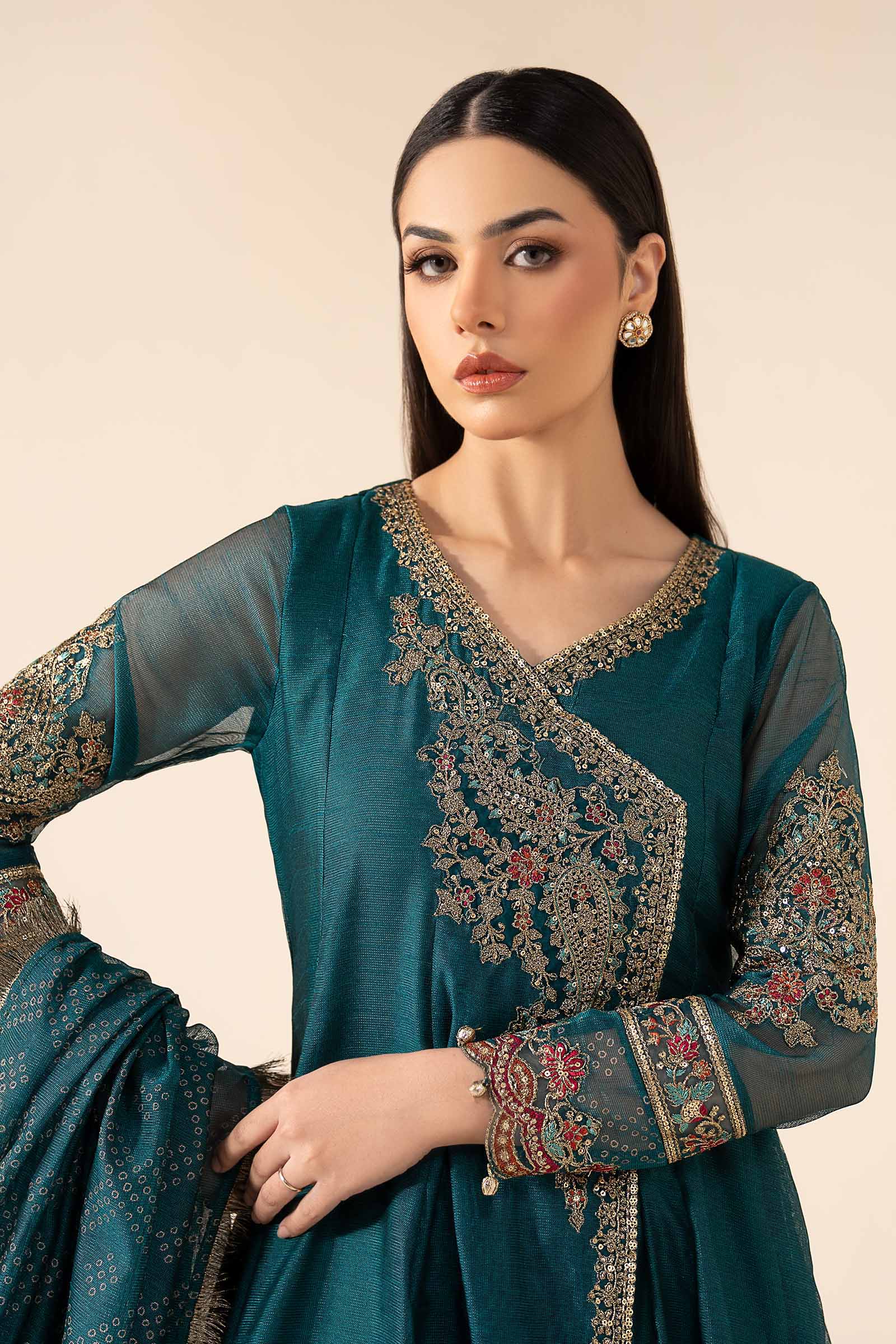 3-Pc Embroidered Cotton Net Suit