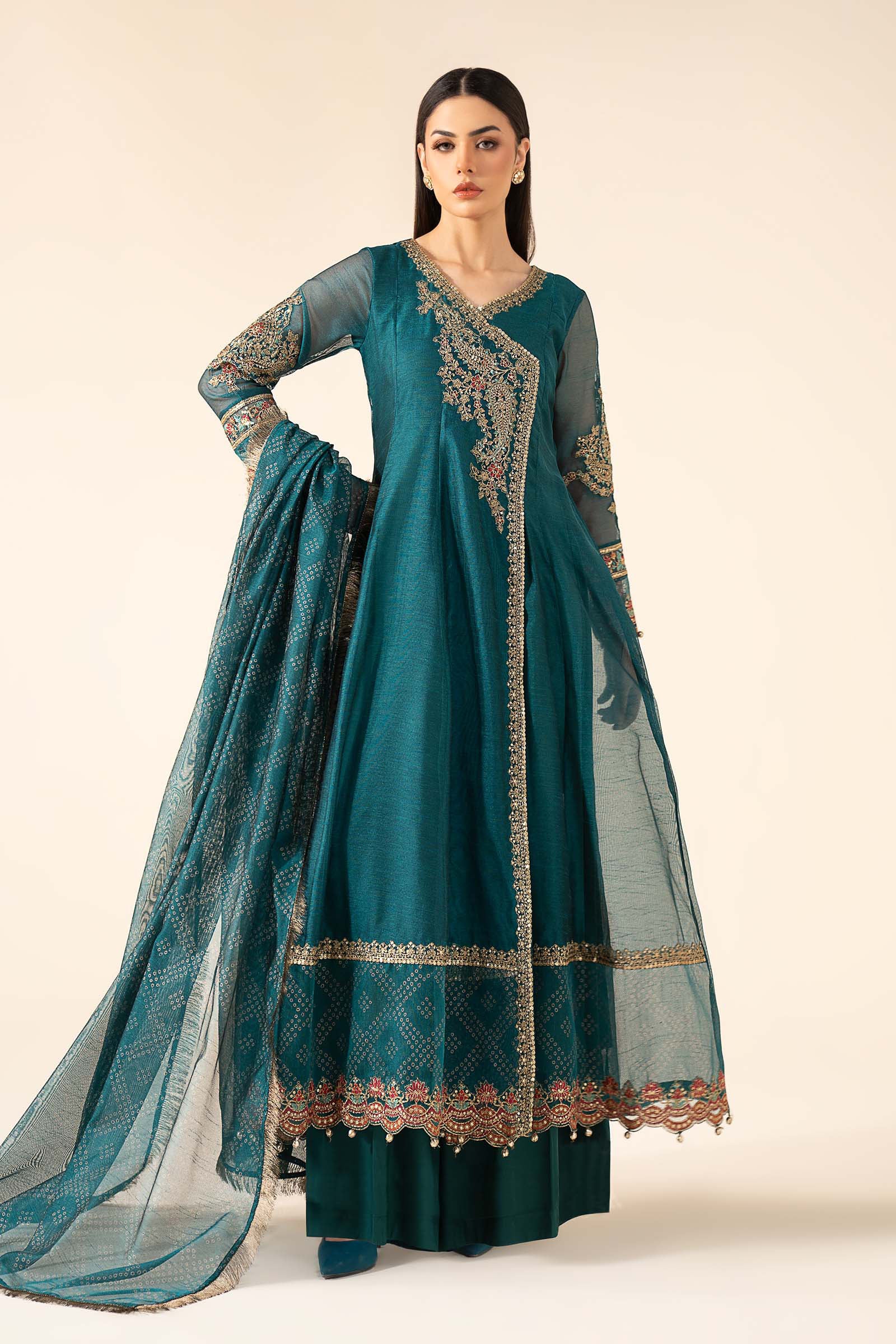 3-Pc Embroidered Cotton Net Suit