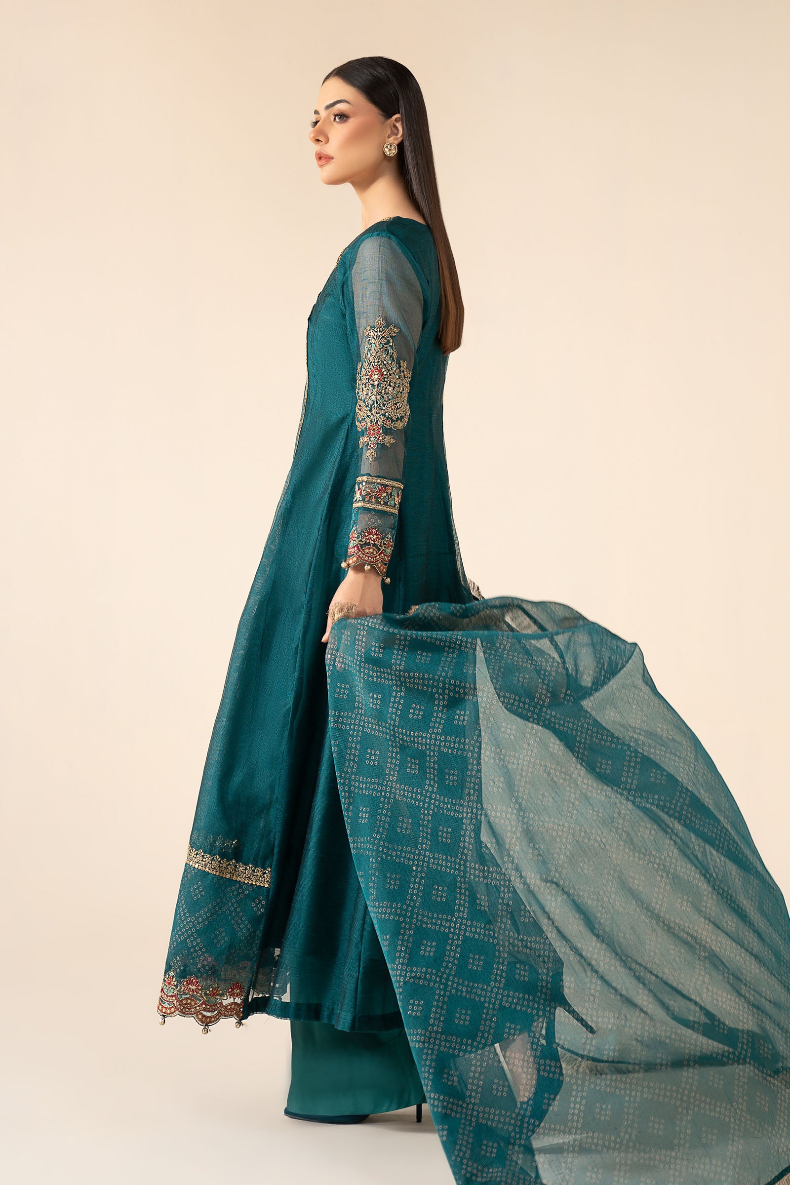 3-Pc Embroidered Cotton Net Suit