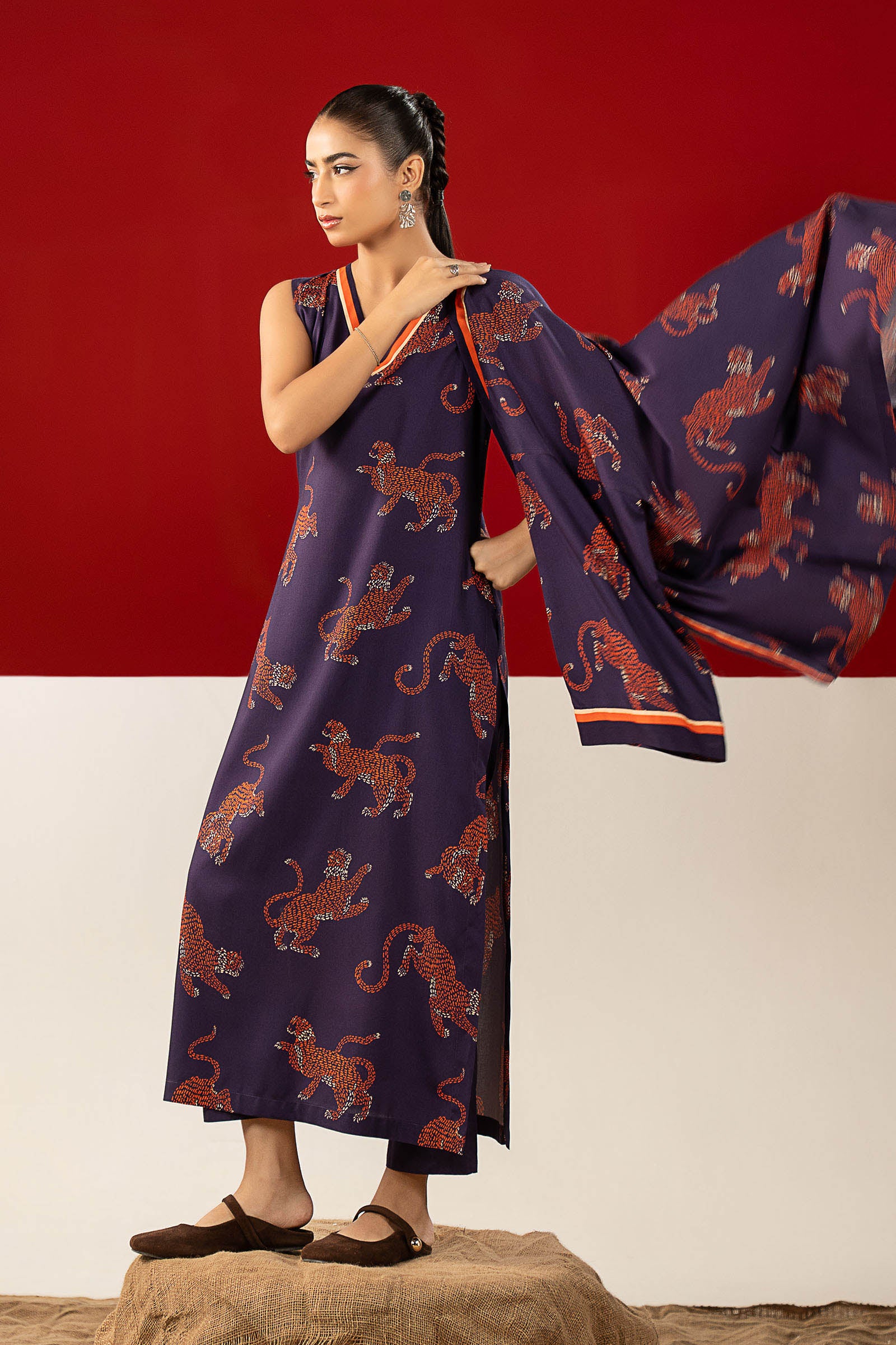 2-Pc Printed Linen Suit