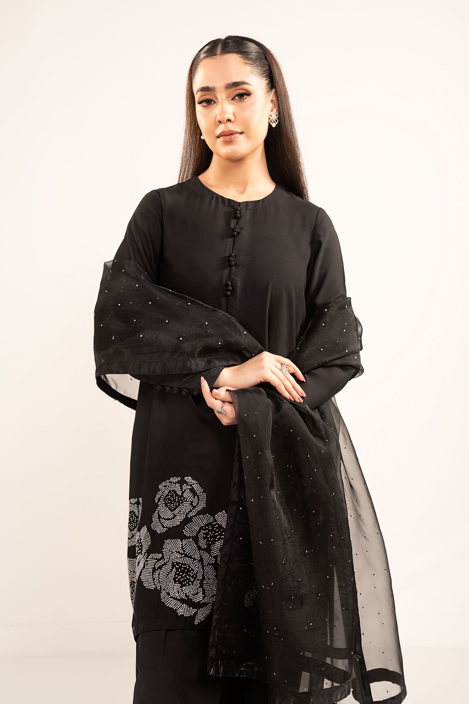 3-Pc Embellished Raw Silk Suit