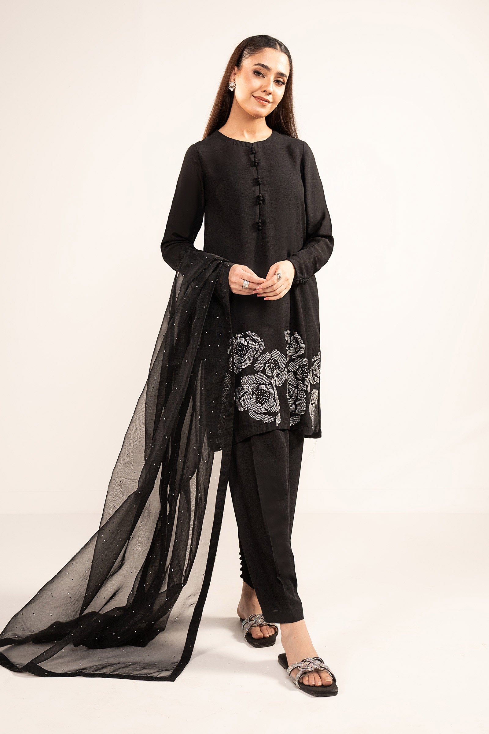 3-Pc Embellished Raw Silk Suit