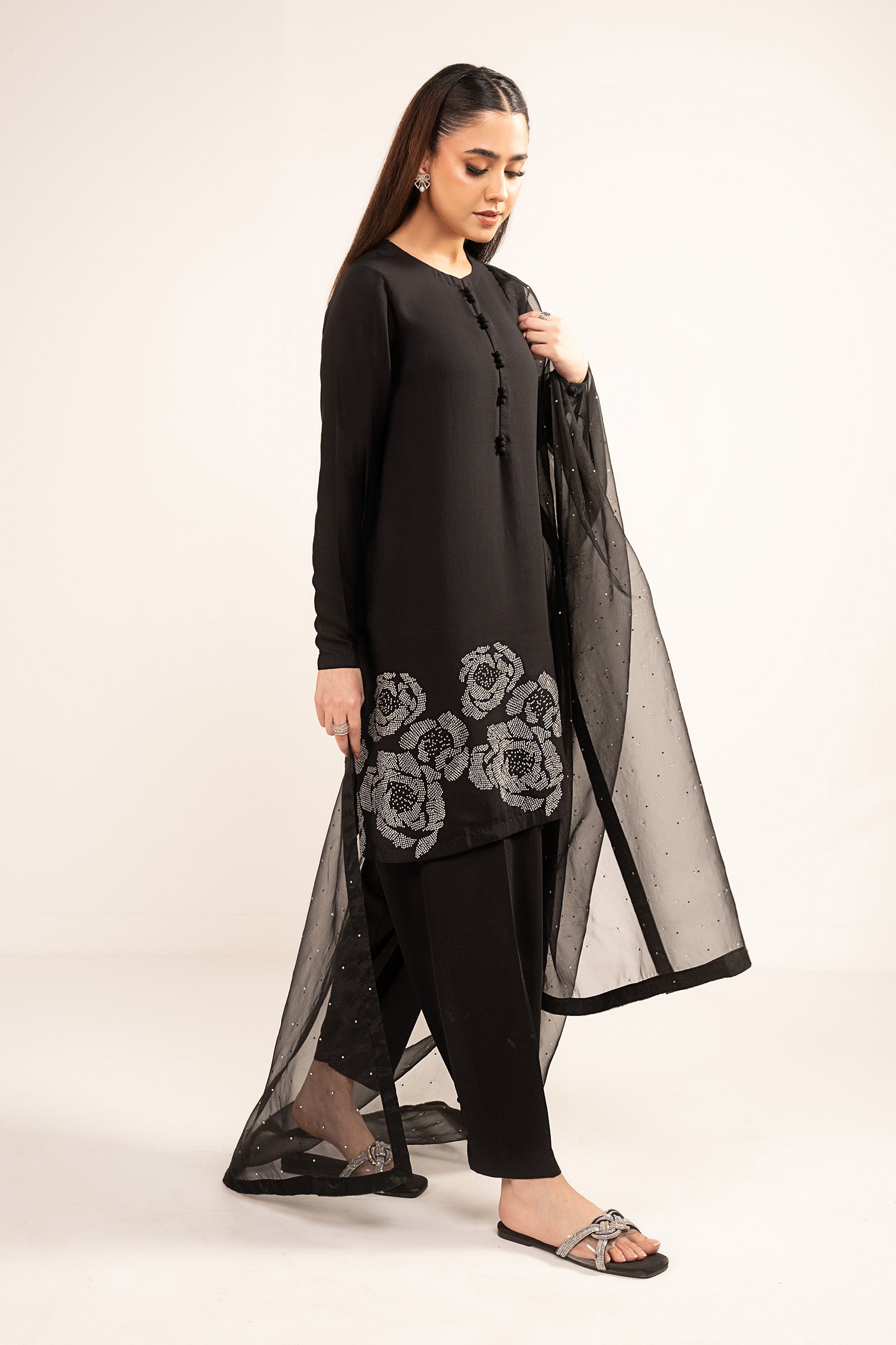 3-Pc Embellished Raw Silk Suit