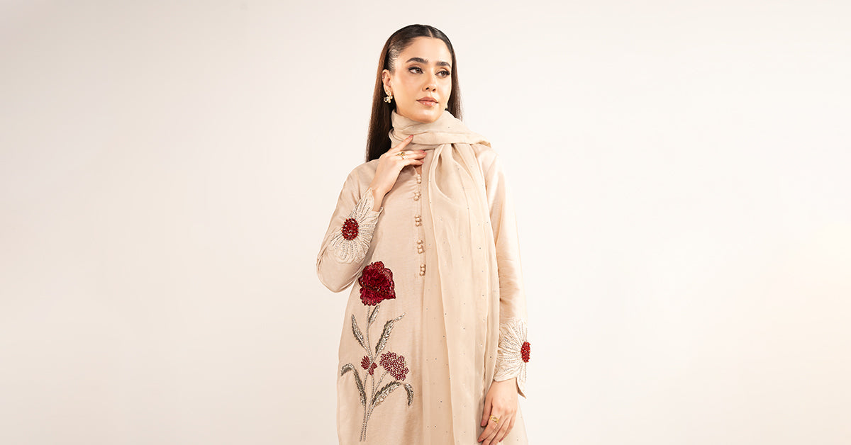 3-Pc Printed Raw Silk Suit