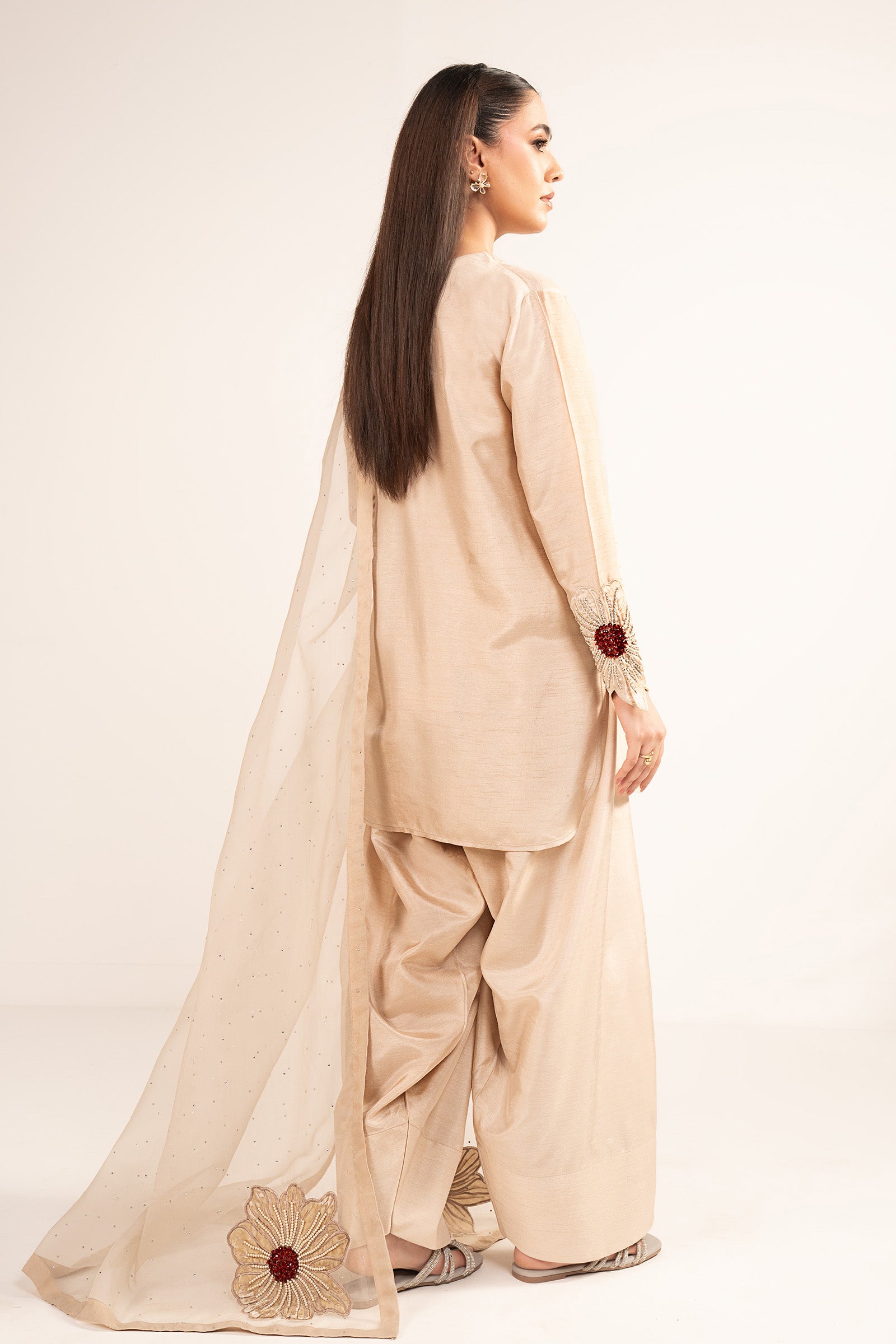 3-Pc Printed Raw Silk Suit