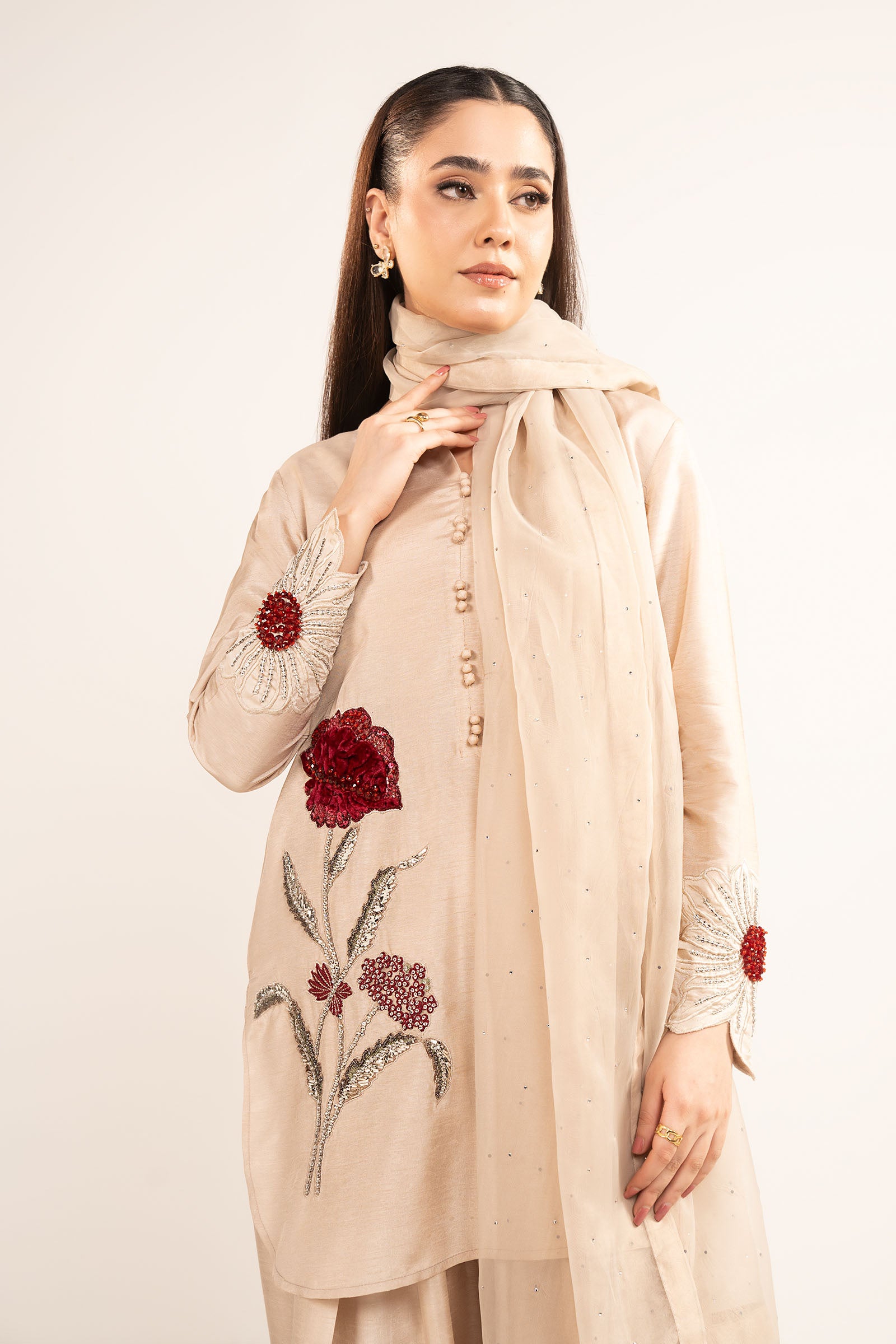 3-Pc Printed Raw Silk Suit