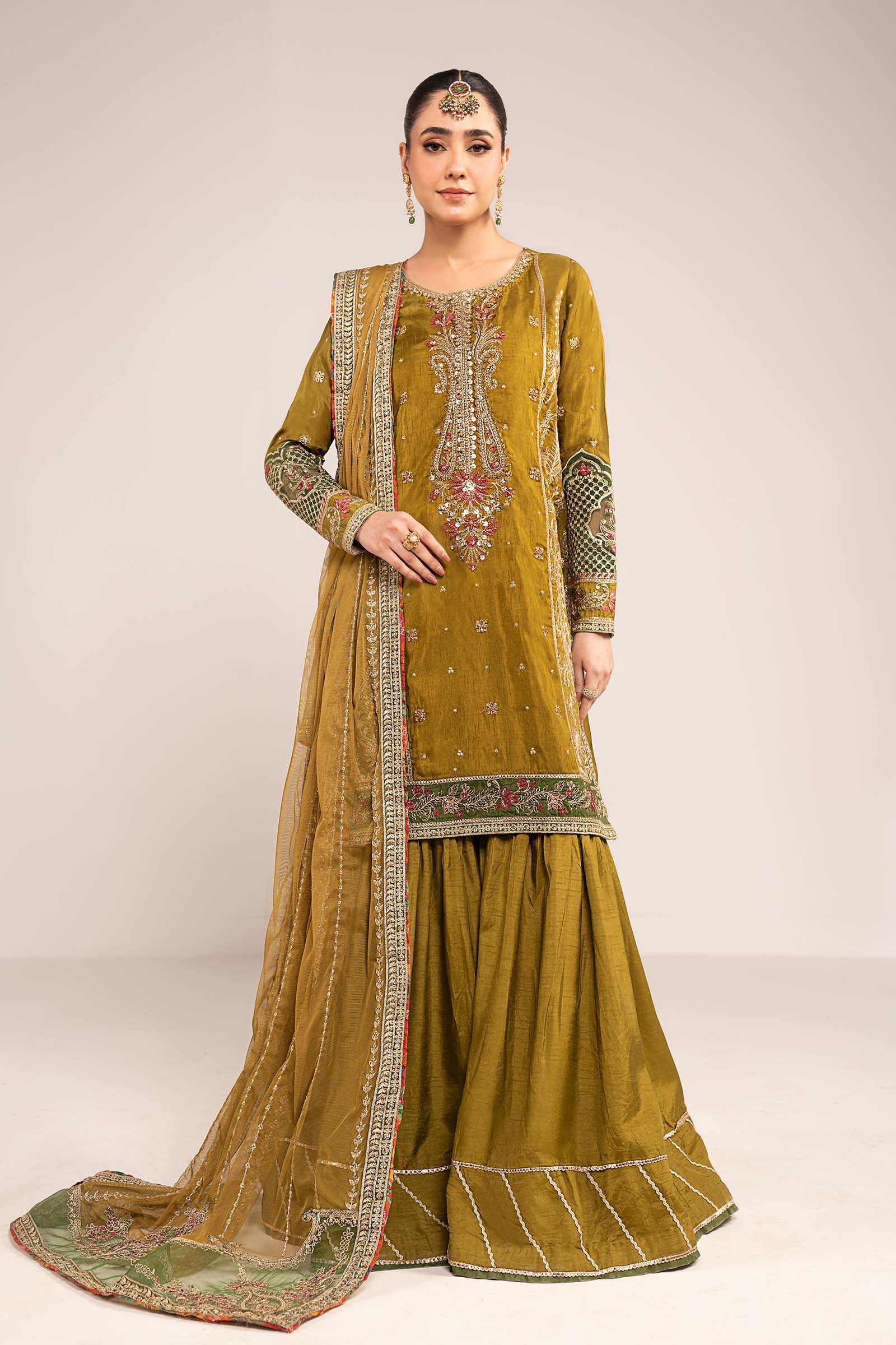 3-Pc Embroidered Raw Silk Suit