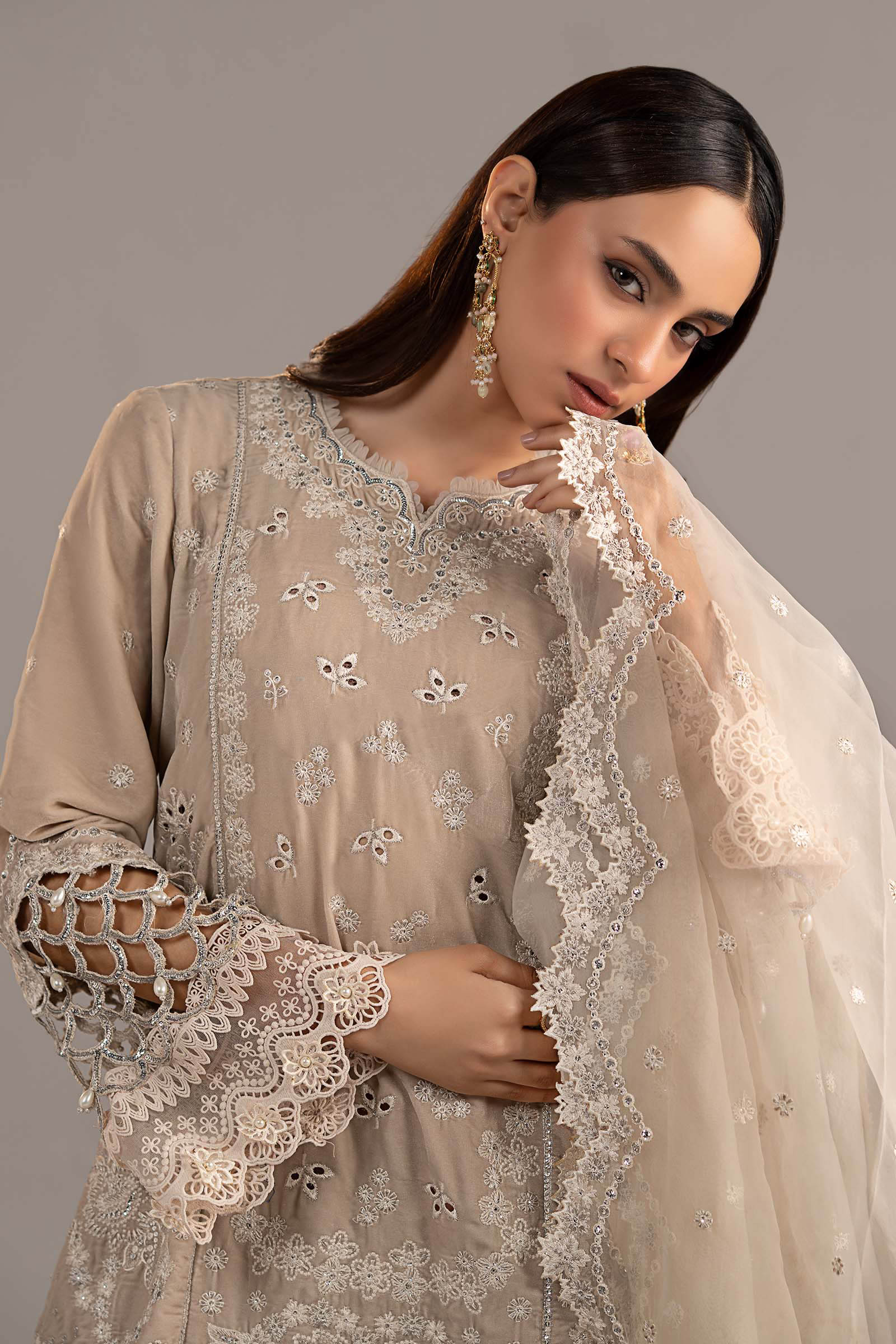 3-Pc Embroidered Velvet Suit