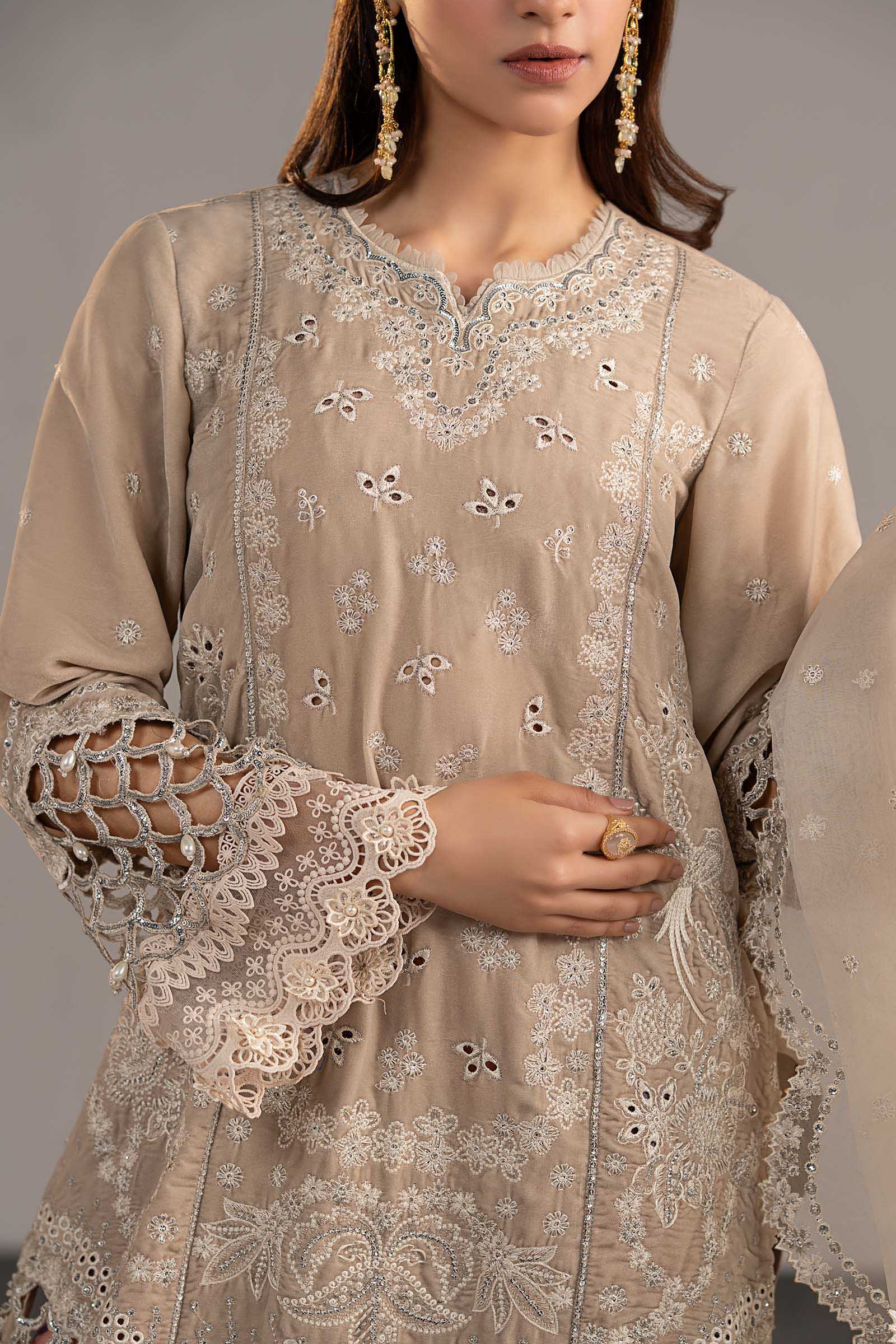 3-Pc Embroidered Velvet Suit