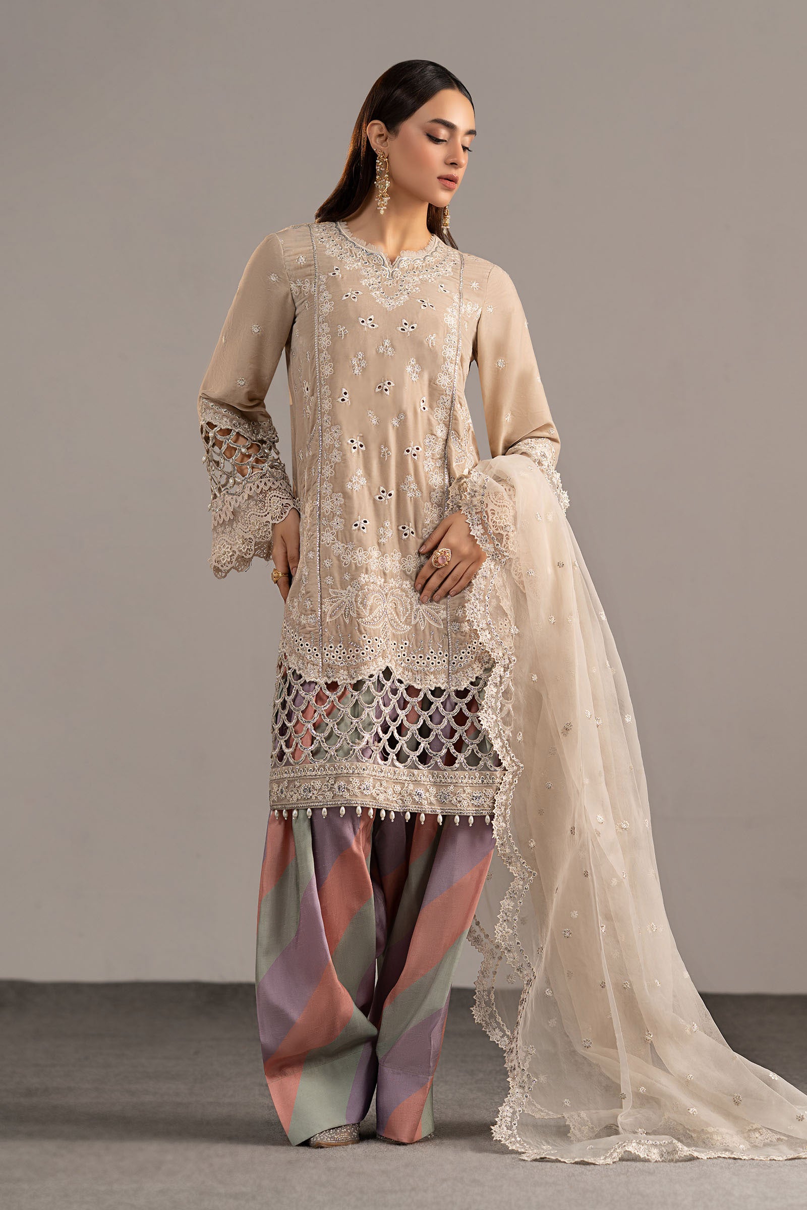 3-Pc Embroidered Velvet Suit