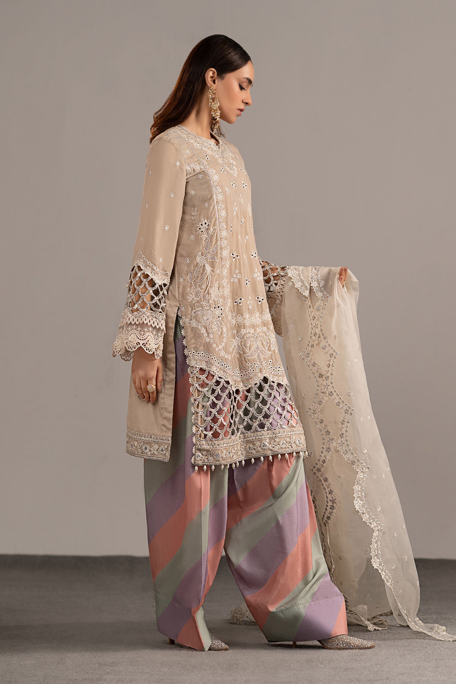 3-Pc Embroidered Velvet Suit