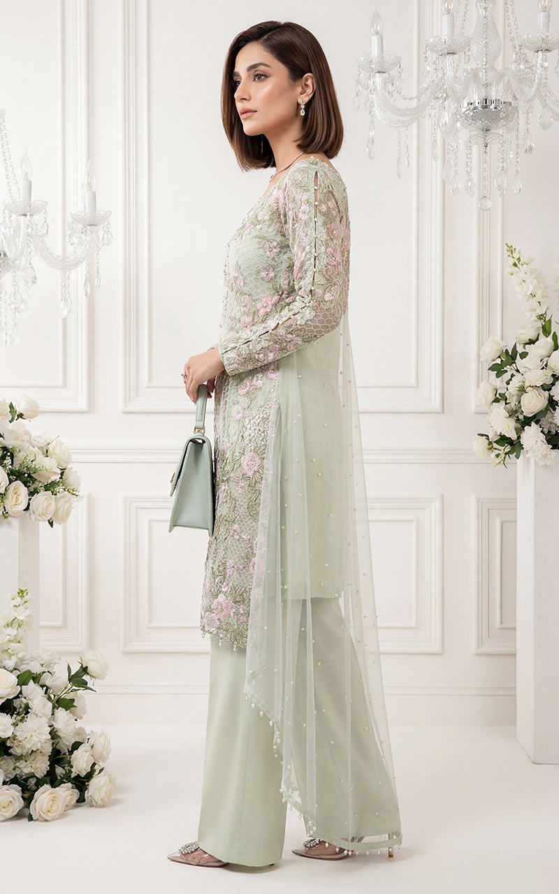 Embroidered Dress With Trouser