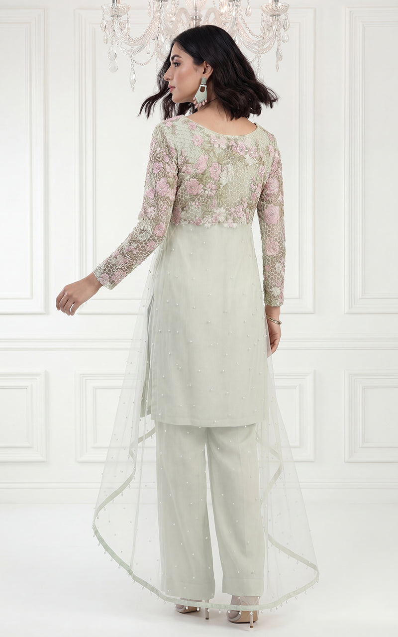 Embroidered Dress With Trouser